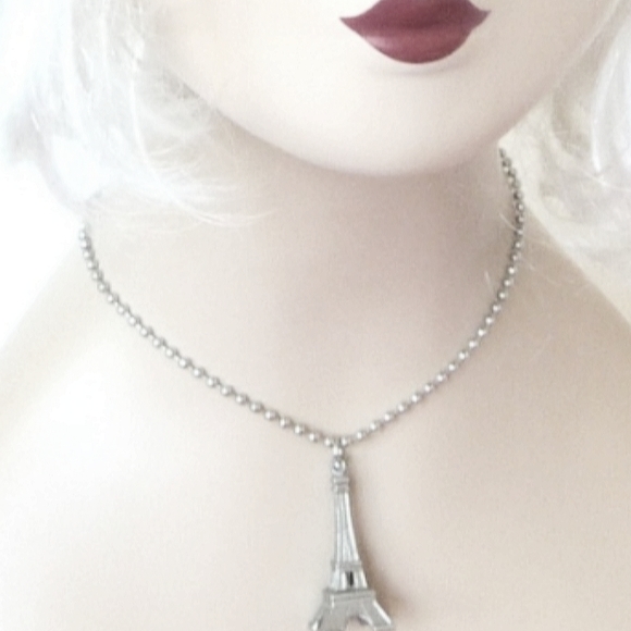 Paris Necklace Eiffel Tower Tour Eiffel Silver Tone Ball Chain - Picture 8 of 9